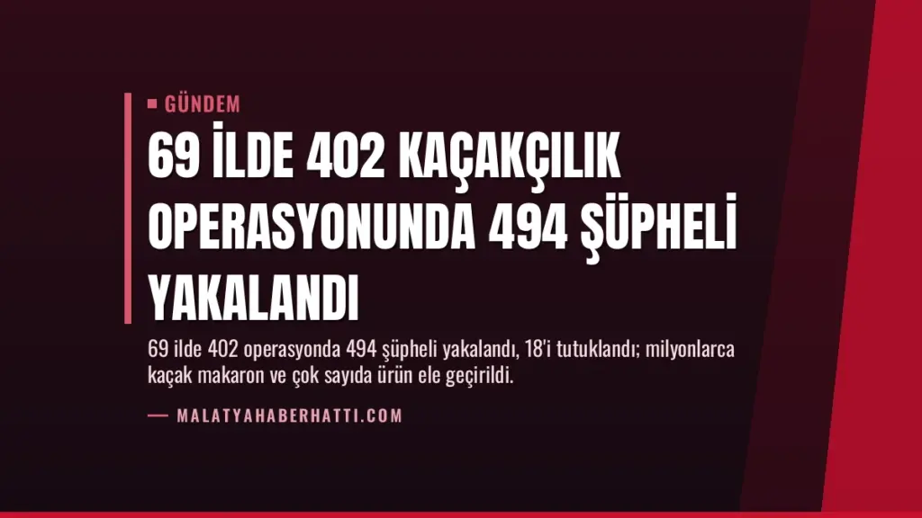 69 İlde 402 Kaçakçılık Operasyonunda 494 Şüpheli Yakalandı