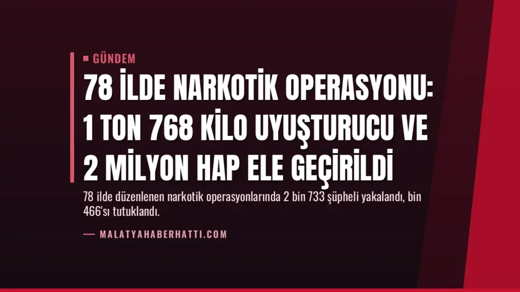 78 İlde Narkotik Operasyonu: 1 Ton 768 Kilo Uyuşturucu ve 2 Milyon Hap Ele Geçirildi