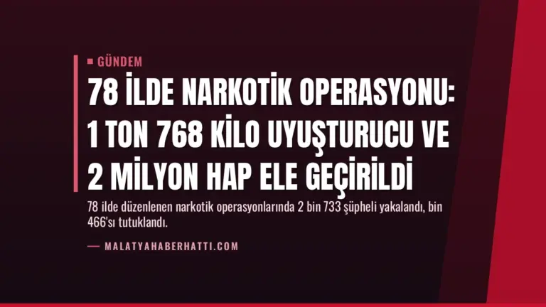 78 İlde Narkotik Operasyonu: 1 Ton 768 Kilo Uyuşturucu ve 2 Milyon Hap Ele Geçirildi
