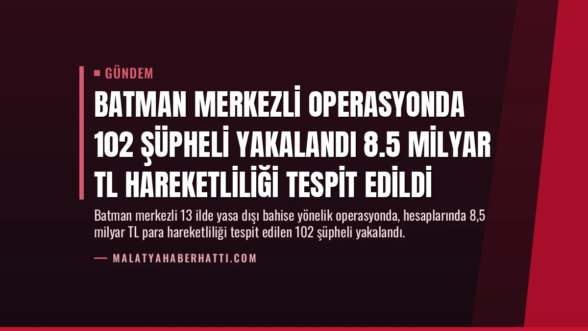 Batman Merkezli Operasyonda 102 Şüpheli Yakalandı 8.5 Milyar TL Hareketliliği Tespit Edildi