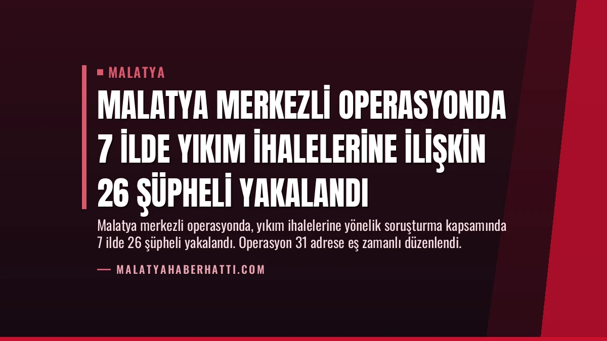 Malatya Merkezli Operasyonda 7 İlde Yıkım İhalelerine İlişkin 26 Şüpheli Yakalandı
